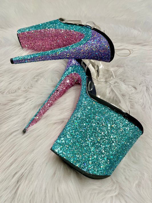 READY TO WEAR -  MY LITTLE HONY POLEBOUTINS - 8" SZ 9 - Nightshade Designs x Pleaser Custom Glitter Heels