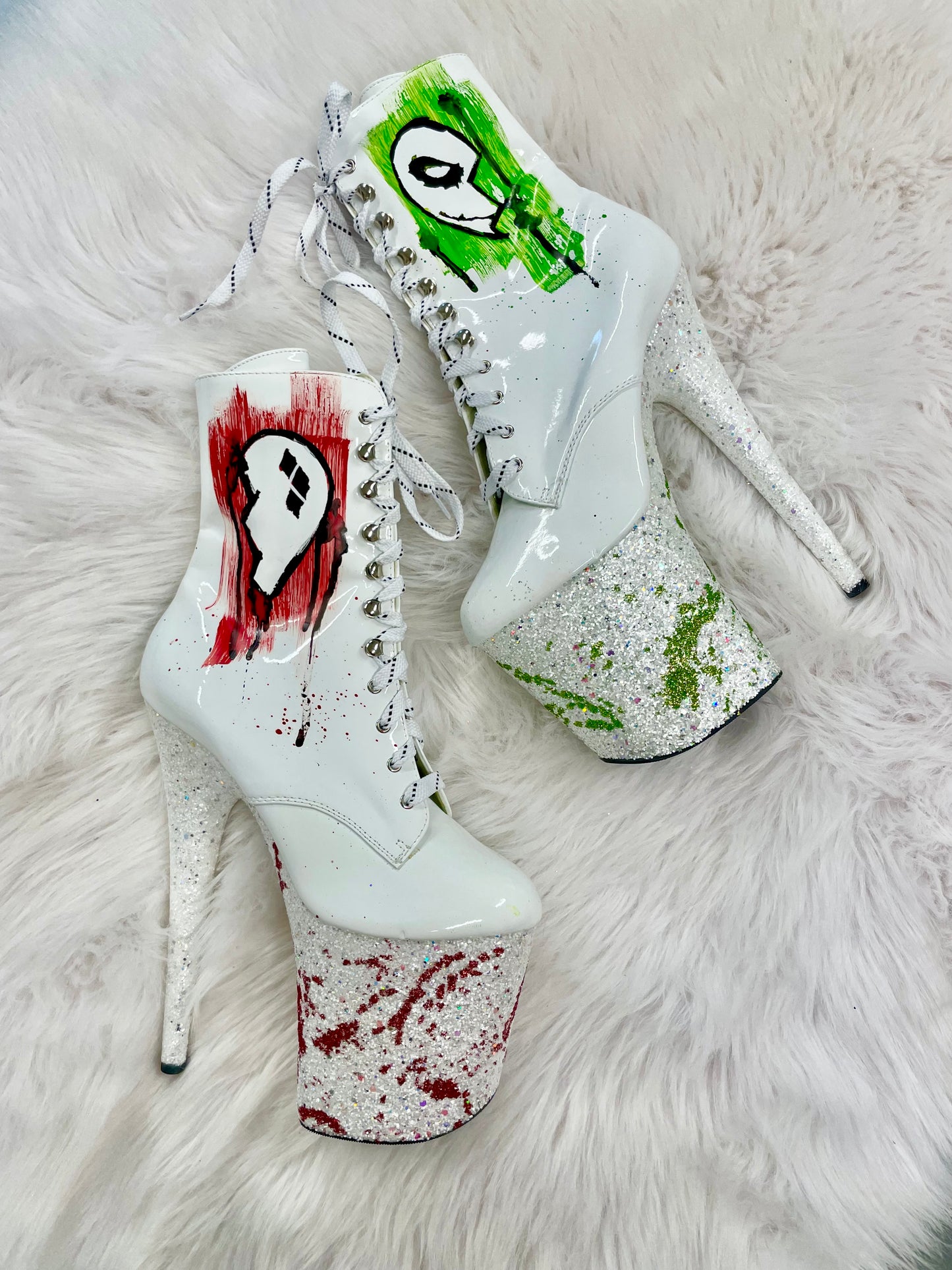 ONE OF A KIND: TOXIC LOVE BOOTS - 8" sz 9 - Nightshade Designs x Pleaser Custom Glitter Heels