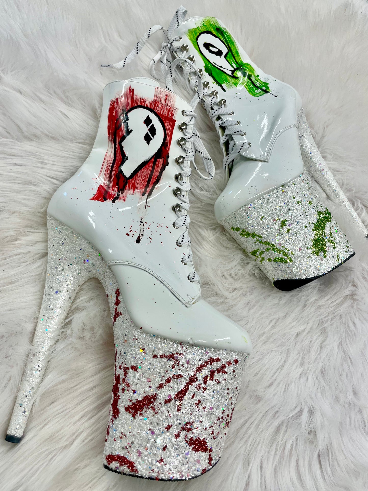 ONE OF A KIND: TOXIC LOVE BOOTS - 8" sz 9 - Nightshade Designs x Pleaser Custom Glitter Heels