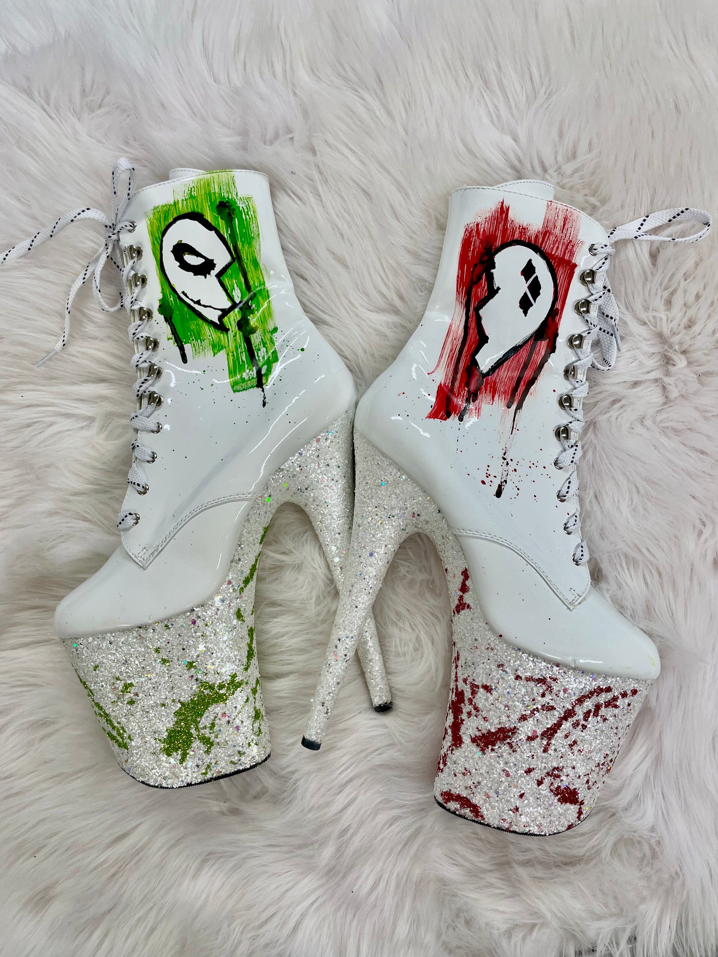 ONE OF A KIND: TOXIC LOVE BOOTS - 8" sz 9 - Nightshade Designs x Pleaser Custom Glitter Heels