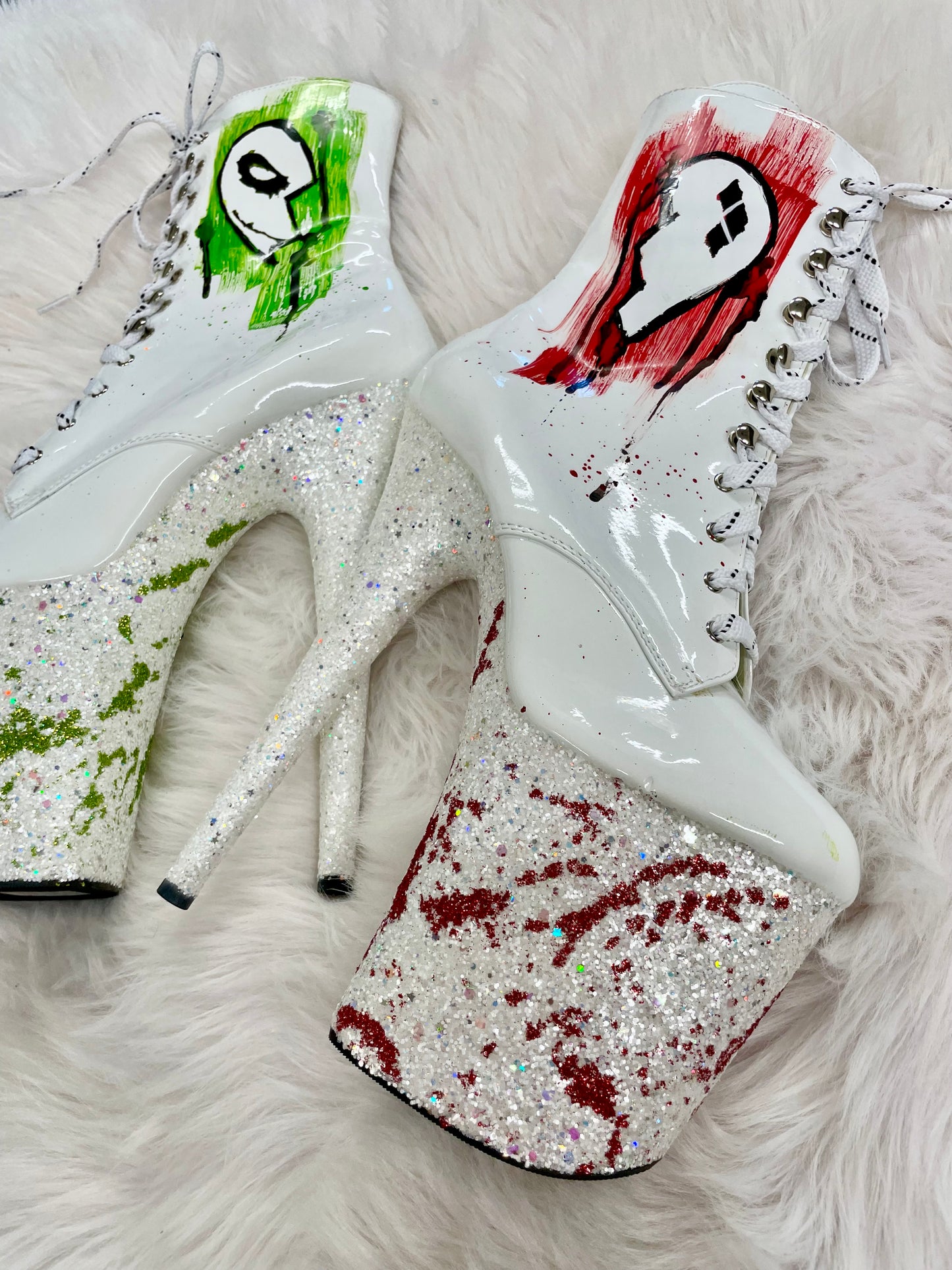 ONE OF A KIND: TOXIC LOVE BOOTS - 8" sz 9 - Nightshade Designs x Pleaser Custom Glitter Heels