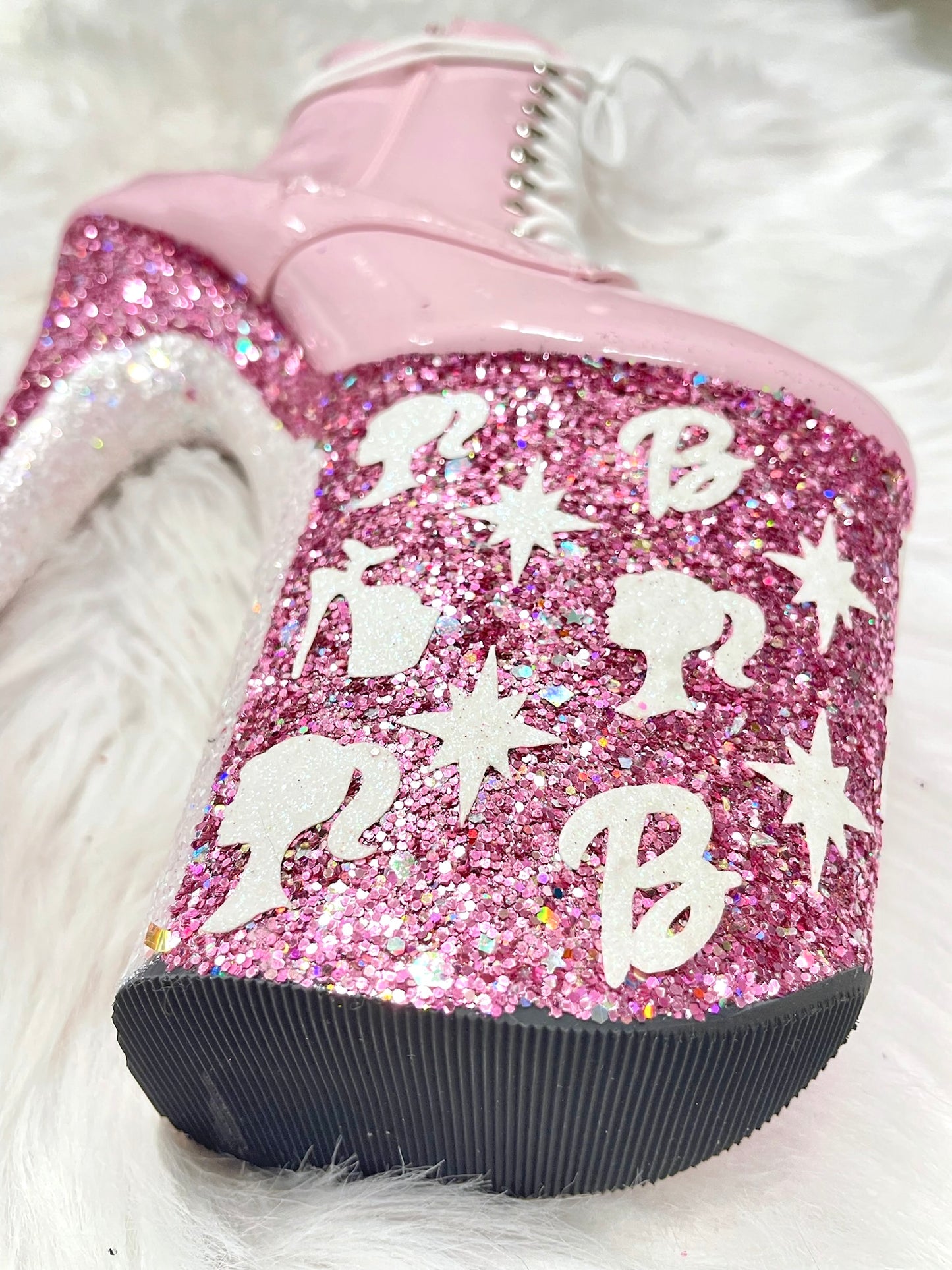 ONE OF A KIND: HI BARBIE BOOTS - 8" sz 7 - Nightshade Designs x Pleaser Custom Glitter Heels