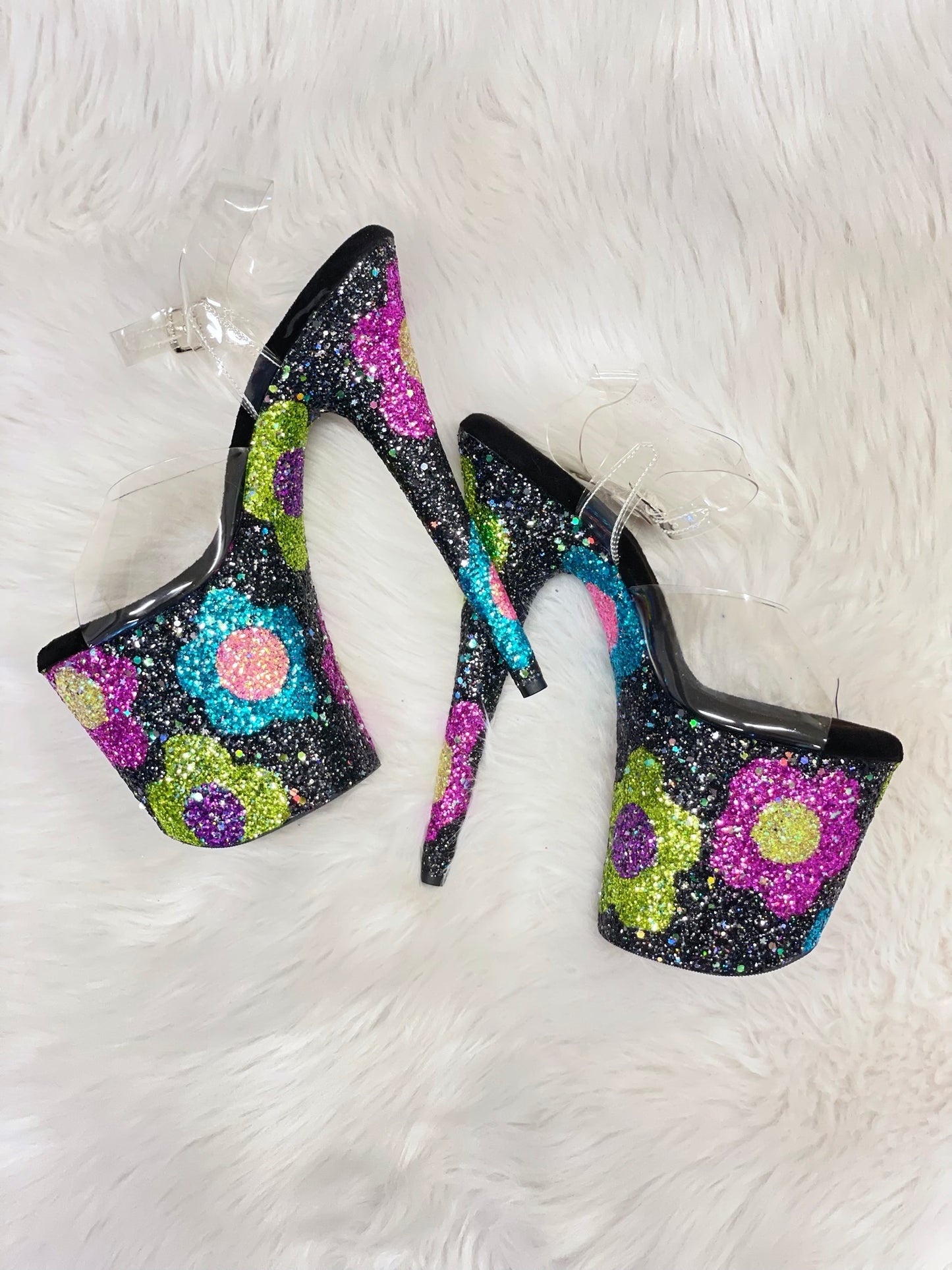 ONE OF A KIND -  FLOWER CHILD - 8" SZ 9 - Nightshade Designs x Pleaser Custom Glitter Heels