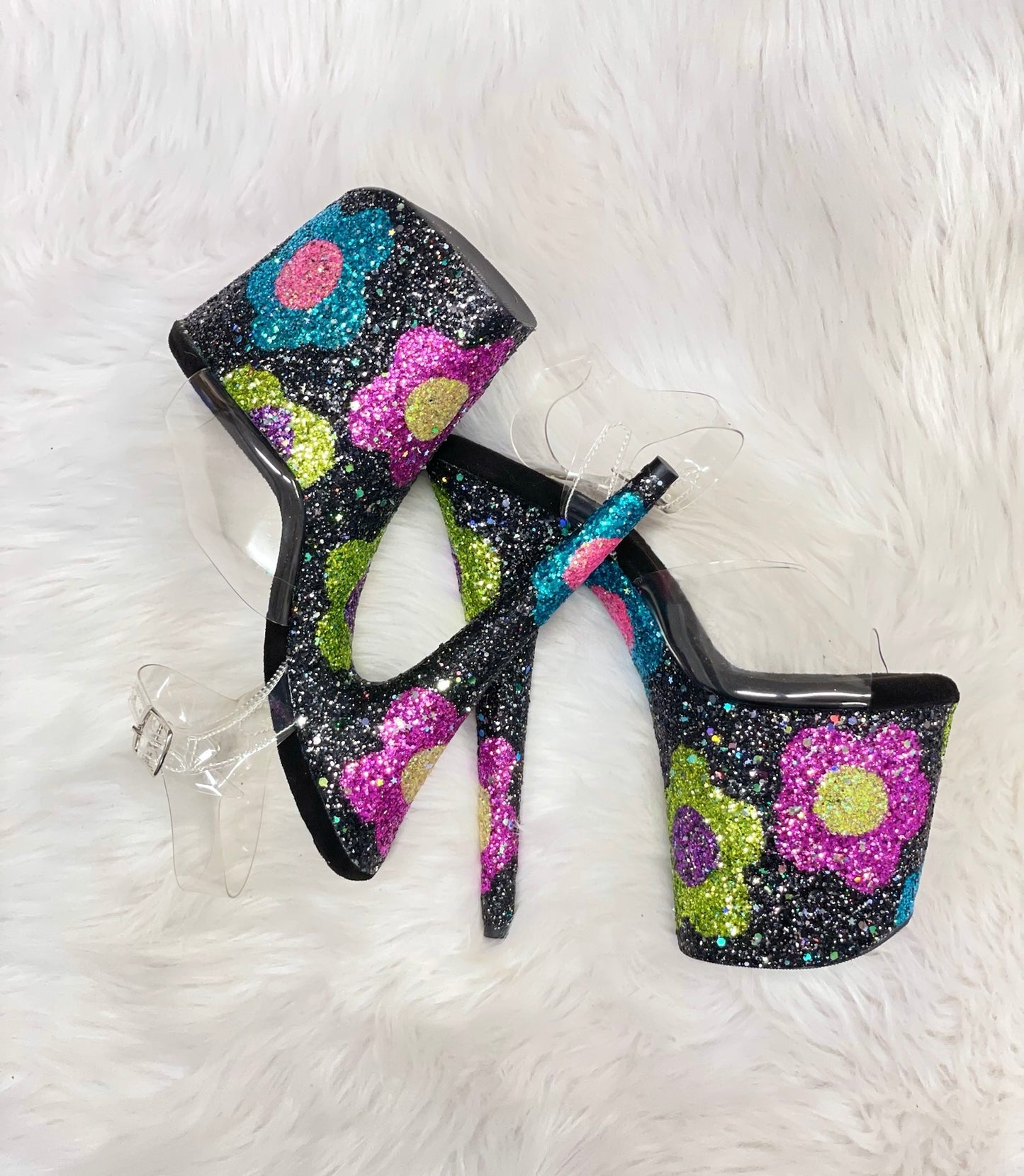 ONE OF A KIND -  FLOWER CHILD - 8" SZ 9 - Nightshade Designs x Pleaser Custom Glitter Heels