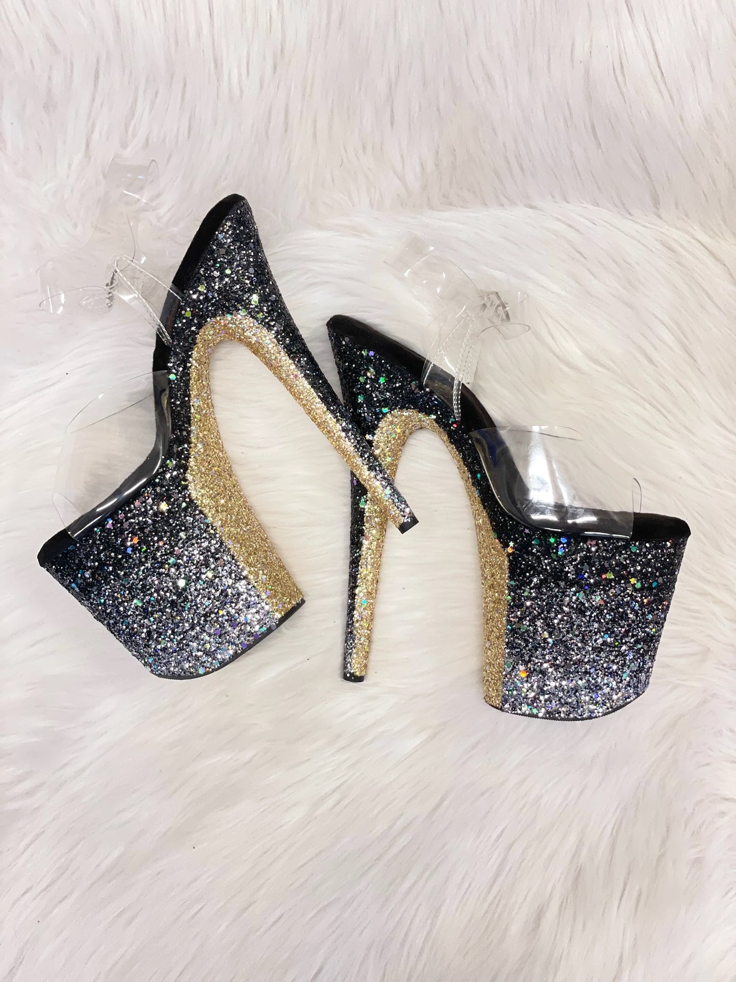 READY TO WEAR -  DIP DYE POLEBOUTINS - 8" SZ 8 - Nightshade Designs x Pleaser Custom Glitter Heels