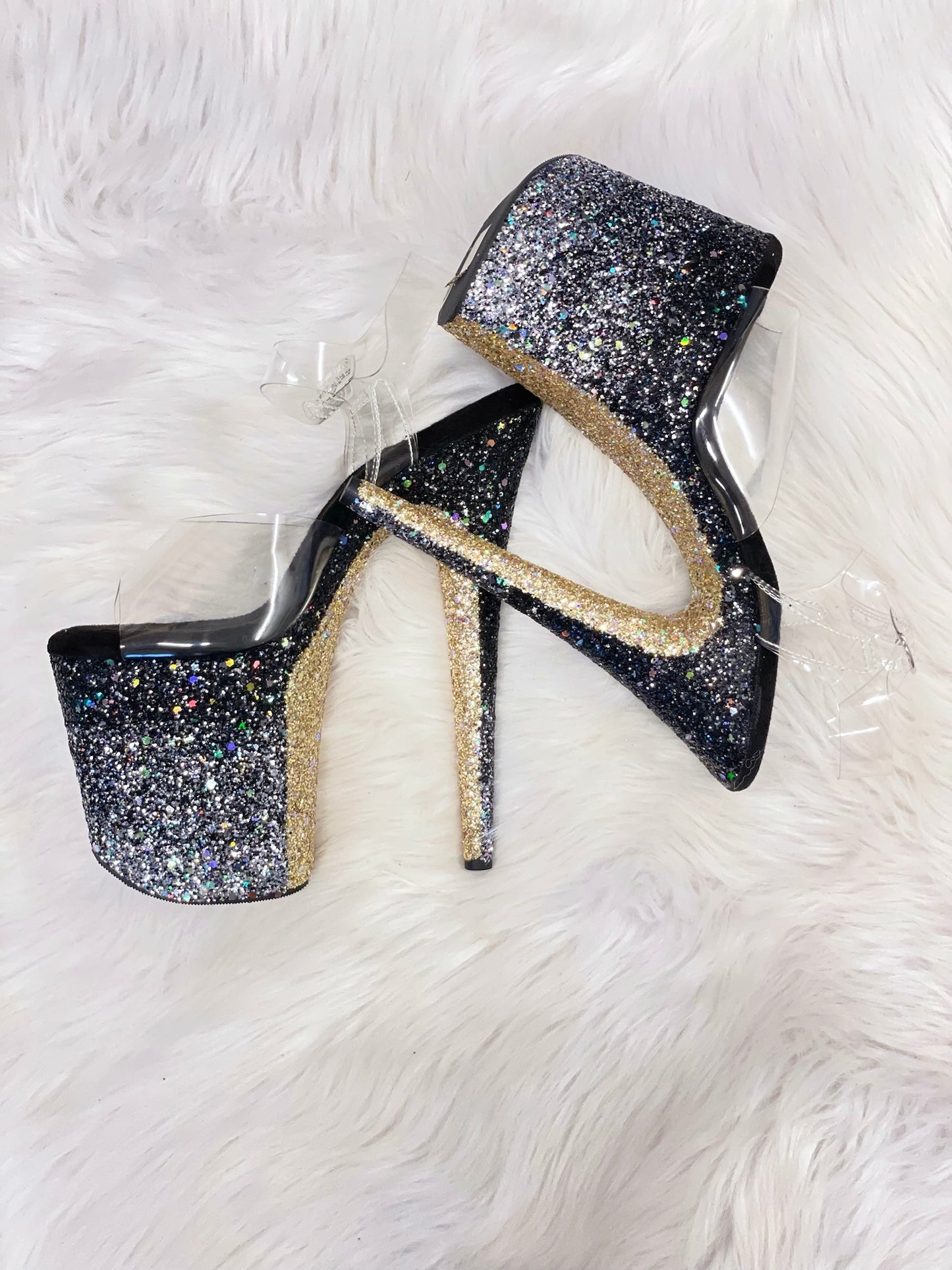 READY TO WEAR -  DIP DYE POLEBOUTINS - 8" SZ 8 - Nightshade Designs x Pleaser Custom Glitter Heels