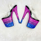 READY TO WEAR -  BISEXUAL PRIDE STRIPE - 8" SZ 7 - Nightshade Designs x Pleaser Custom Glitter Heels