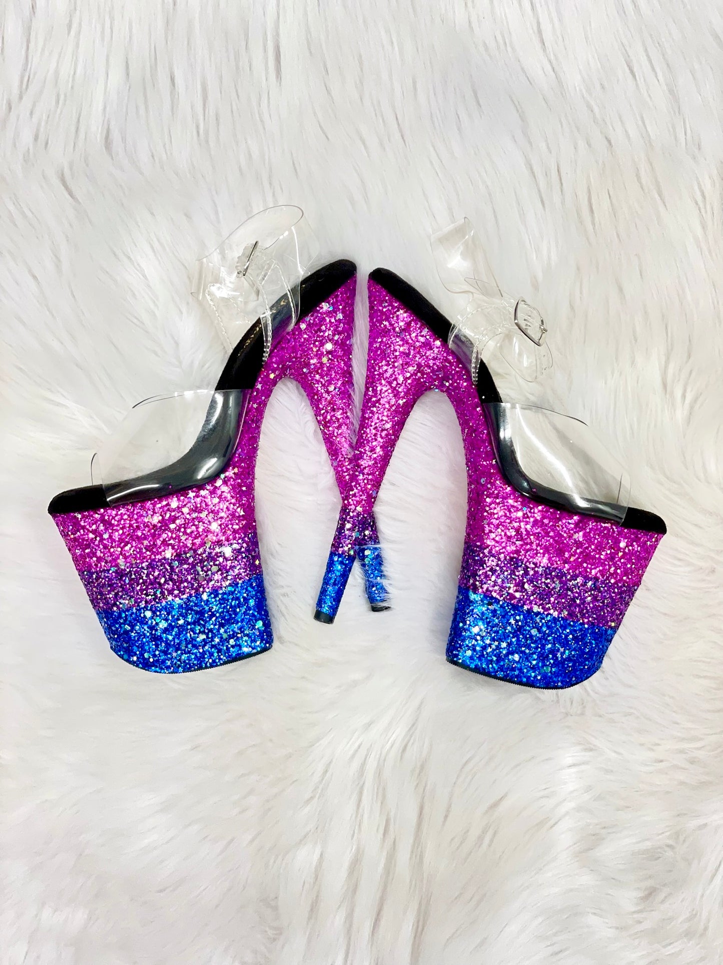 READY TO WEAR -  BISEXUAL PRIDE STRIPE - 8" SZ 7 - Nightshade Designs x Pleaser Custom Glitter Heels