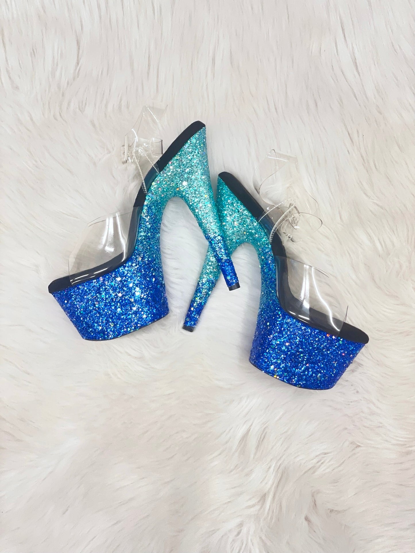 READY TO WEAR - V OMBRE - 7" sz 9 - Nightshade Designs x Pleaser Custom Glitter Heels