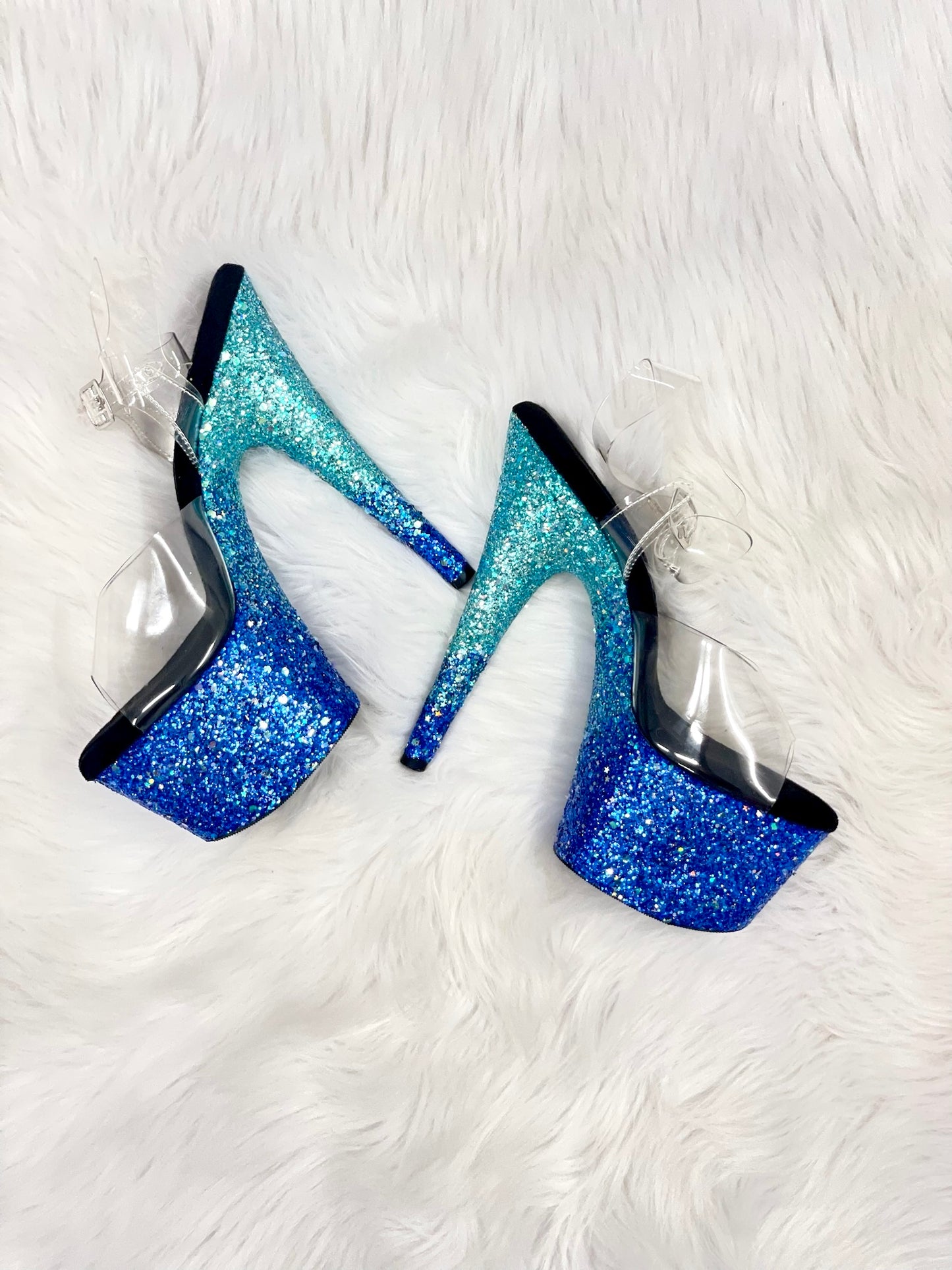 READY TO WEAR - V OMBRE - 7" sz 9 - Nightshade Designs x Pleaser Custom Glitter Heels