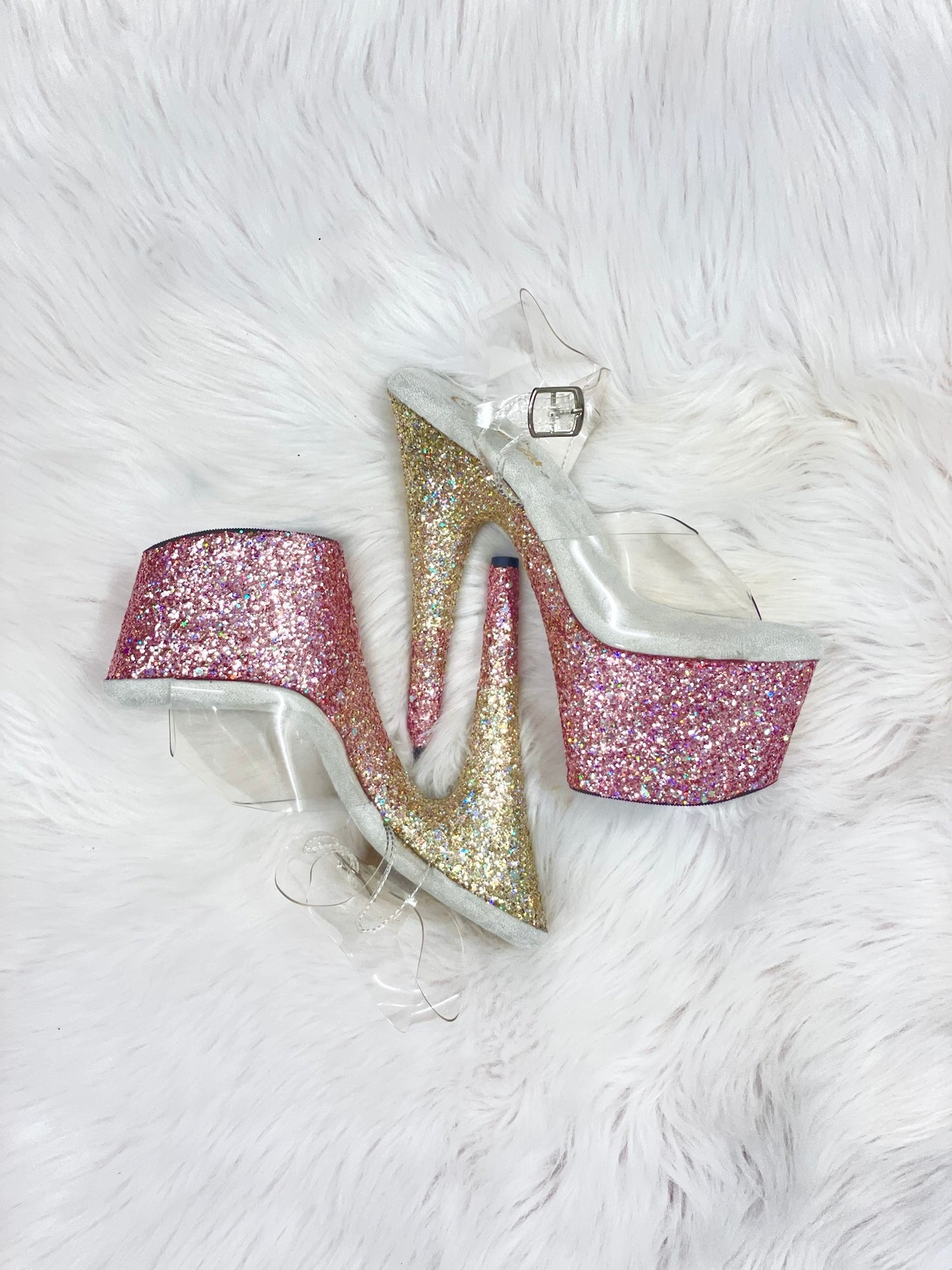 READY TO WEAR - V OMBRE - 7" sz 7 - Nightshade Designs x Pleaser Custom Glitter Heels