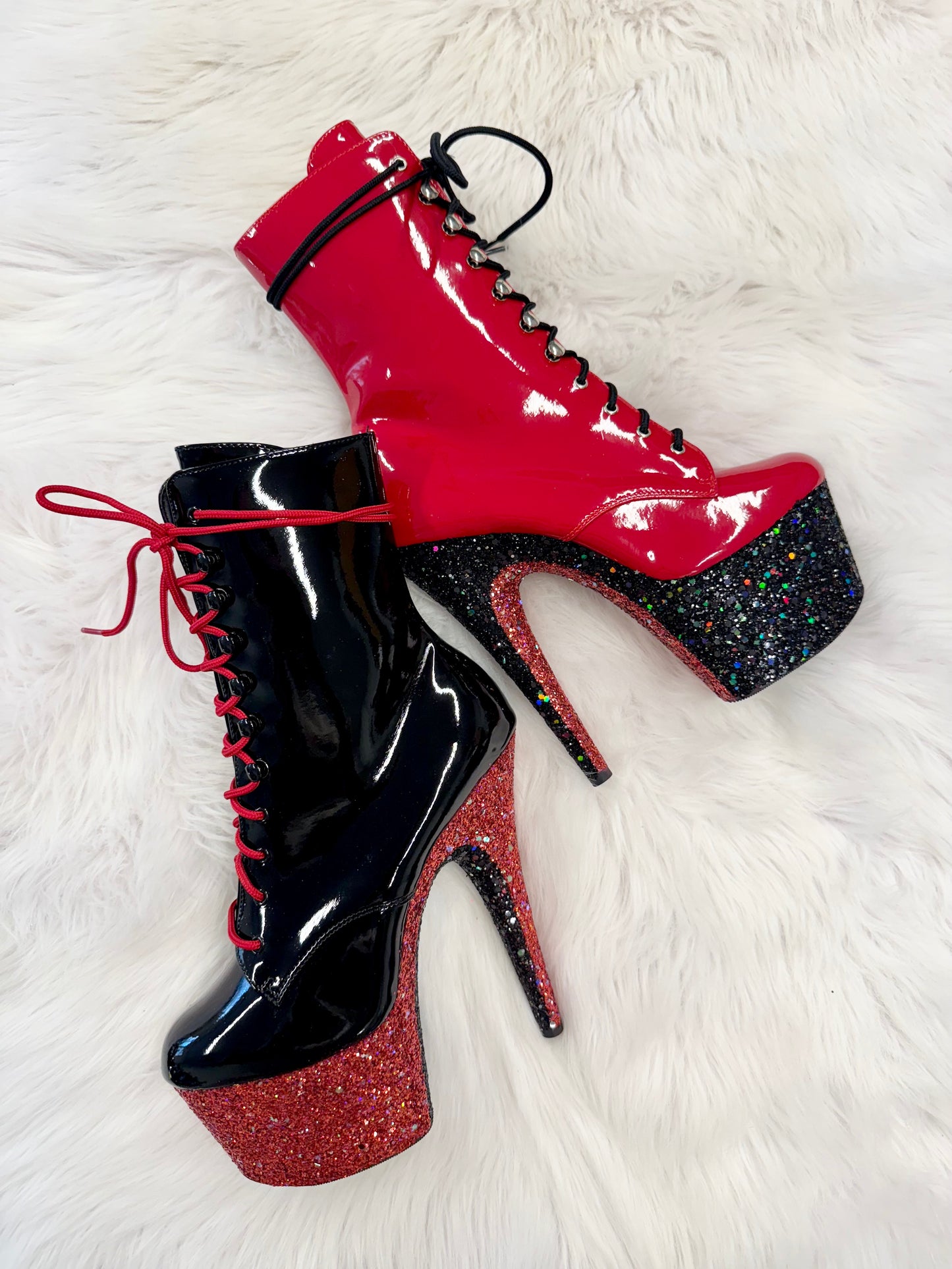 READY TO WEAR - HARLEY QUINN BOOTS - 7" sz 10 -  Nightshade Designs x Pleaser Custom Glitter Heels