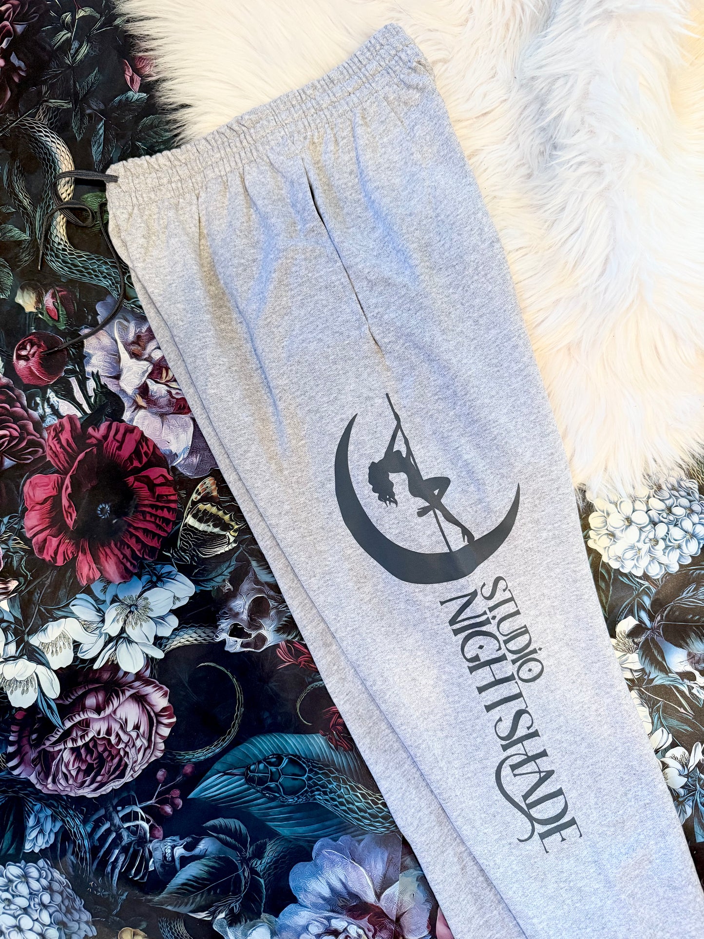 STUDIO NIGHTSHADE GREY LOGO SWEATPANTS - STUDIO NIGHTSHADE x NIGHTSHADE DESIGNS POLE DANCE APPAREL