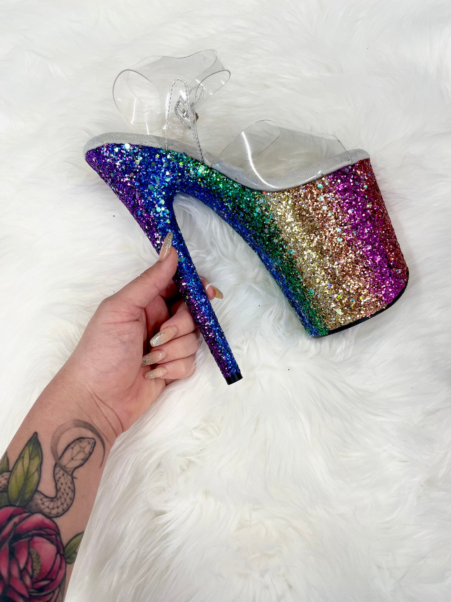 READY TO WEAR - SPECTRUM: RAINBOW - 7" sz 7 - Nightshade Designs x Pleaser Custom Glitter Heels