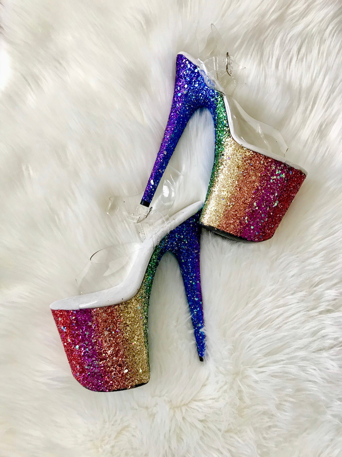 READY TO WEAR - SPECTRUM: RAINBOW - 7" sz 7 - Nightshade Designs x Pleaser Custom Glitter Heels